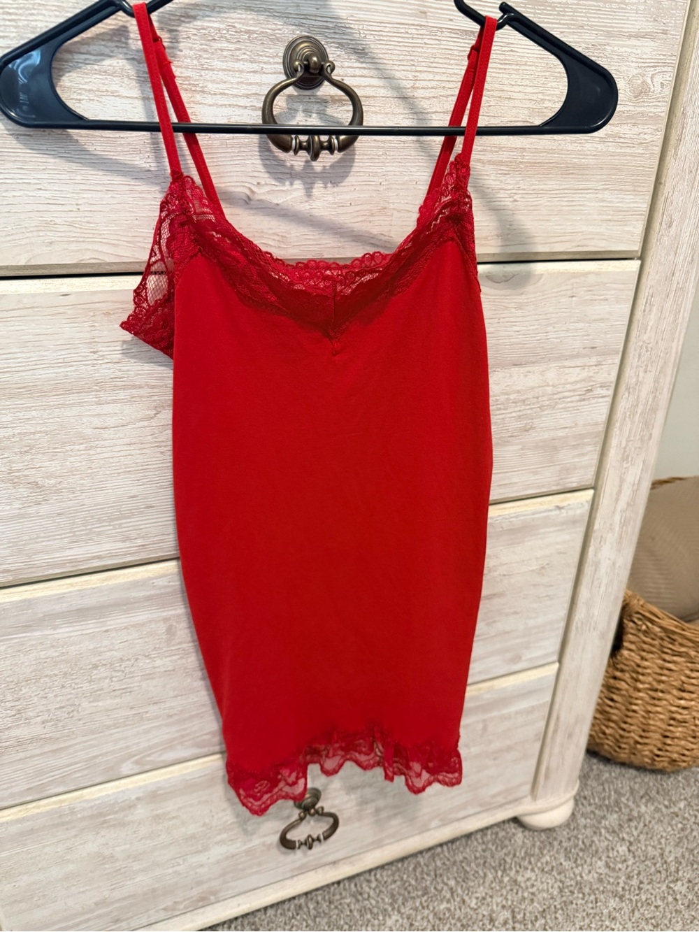 Red Lace Trim Cami Tank Top